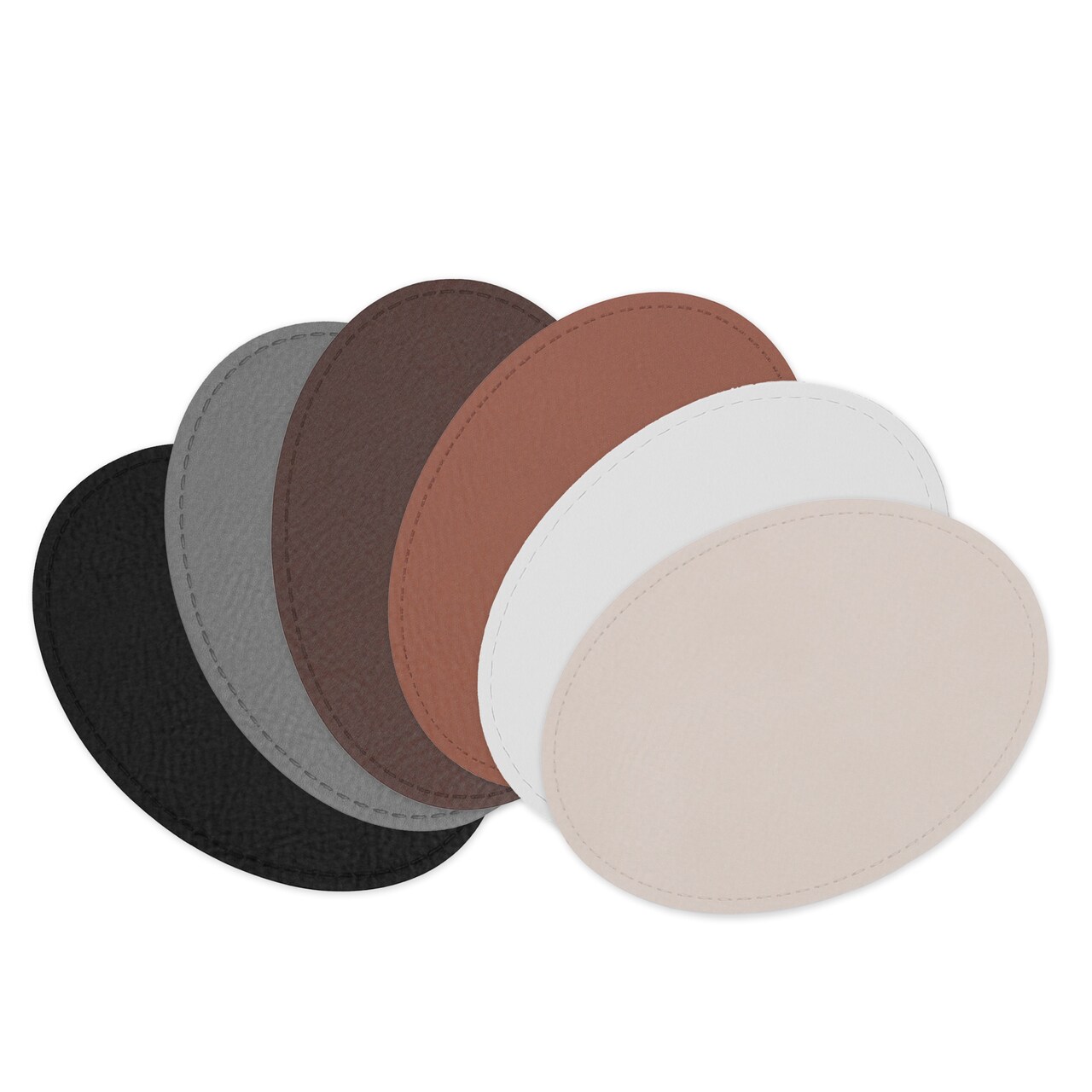 Engravable Leather Patch Blanks for Hats, Jackets & Bags – Laserable Faux Leather Patches with Adhesive & Stitch – Leatherette Apparel Patches (Oval, 5 Pack)